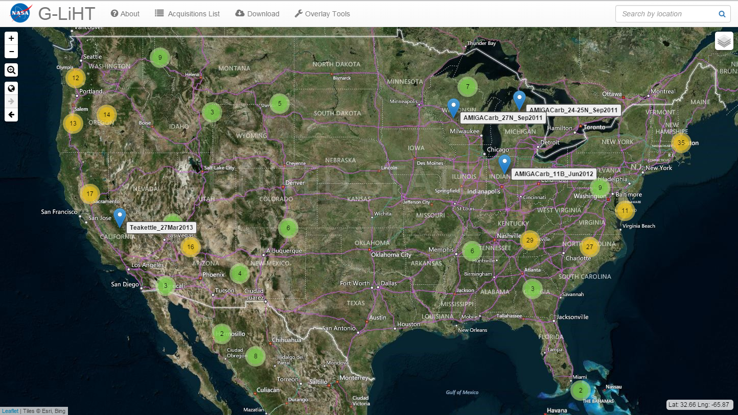 Overview screenshot of G-LiHT Webmap